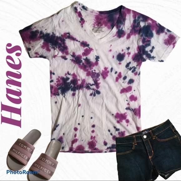 Hanes Tops - Hanes Blue & Purple Tie Dye Short Sleeve T-Shirt